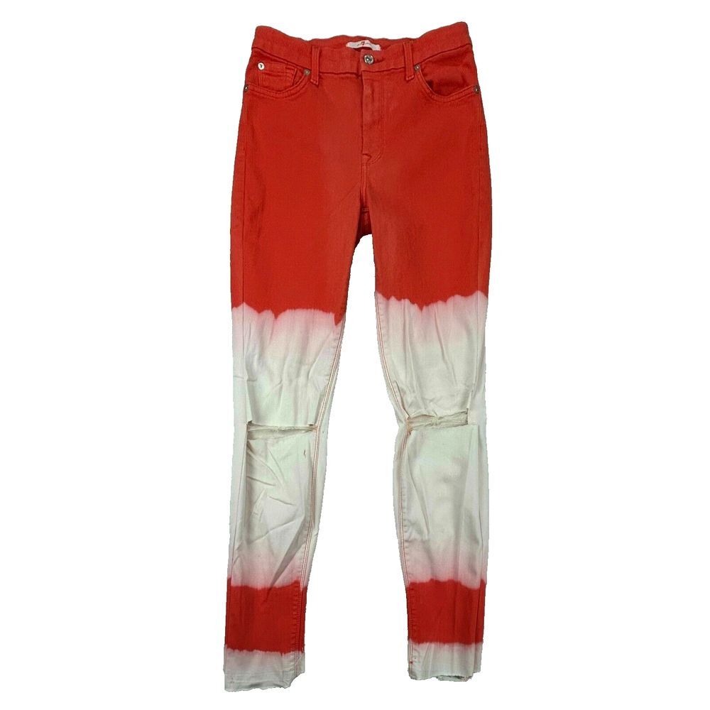 7 for All Mankind Ombré Jeans Women 27 Coral High Waist Ankle Distressed Tie-Die